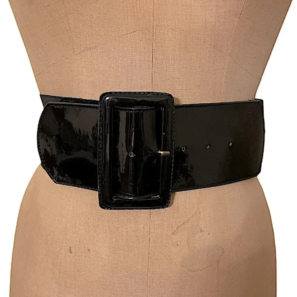 Vintage 1980s Broad Elasticated belt with Patent Buckle